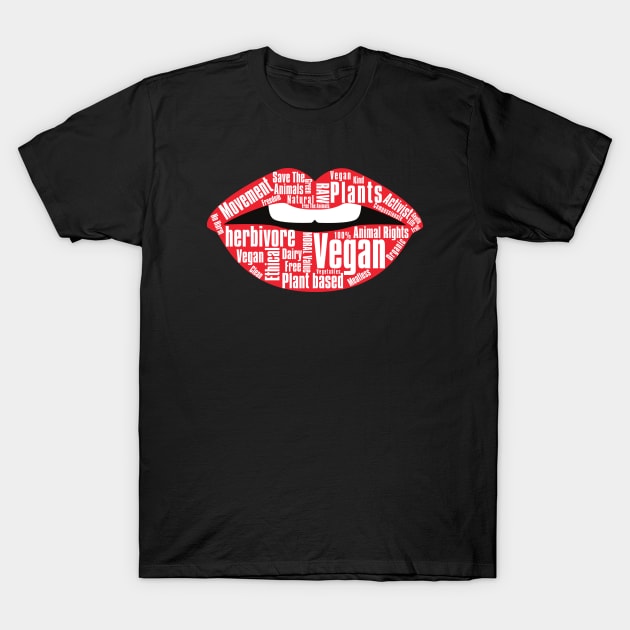 Vegan Movement Red Lips Word Collage T-Shirt by VEN Apparel